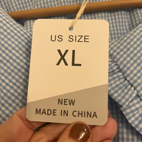 Blue Gingham Babydoll Dress with Ruffled Lapel Collar XL NWT - Picture 4 of 8